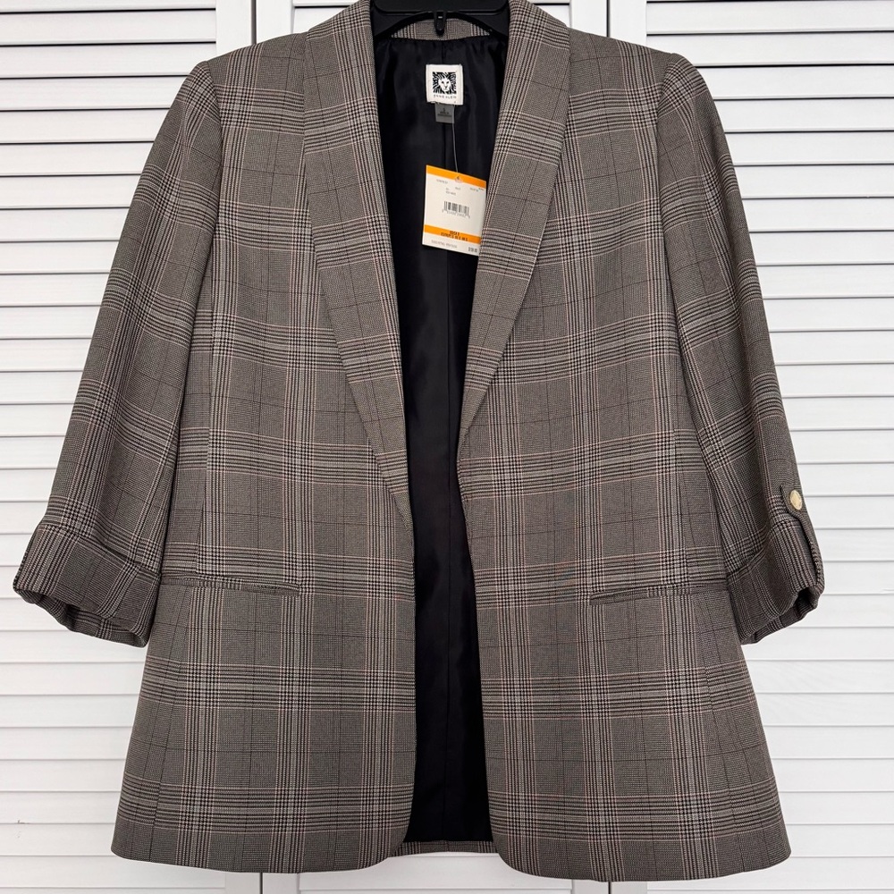 NWT Anne Klein Brown Plaid Blazer | Size S
